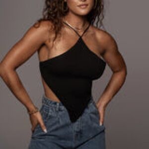 Black Asymmetrical Women's Halter Top